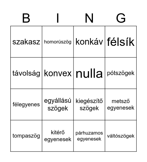 Geo fogalmak Bingo Card