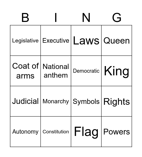 The Spanish Consitution Bingo Card