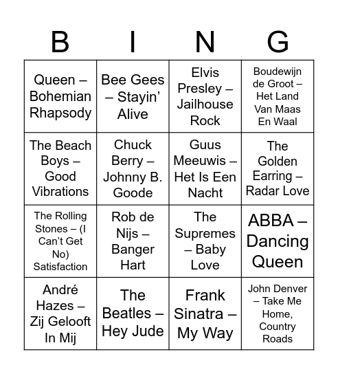 Muzikale Bingo Card