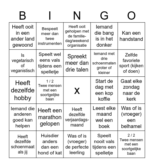 Familiedag Bingo Card
