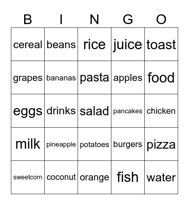 2 klasa, 6 Unit -Food Bingo Card