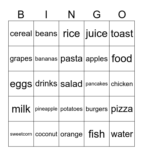 2 klasa, 6 Unit -Food Bingo Card