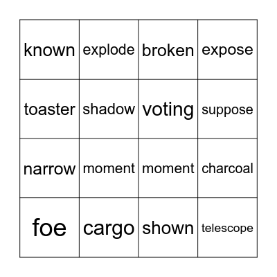 Sounds of /oe/ Bingo Card
