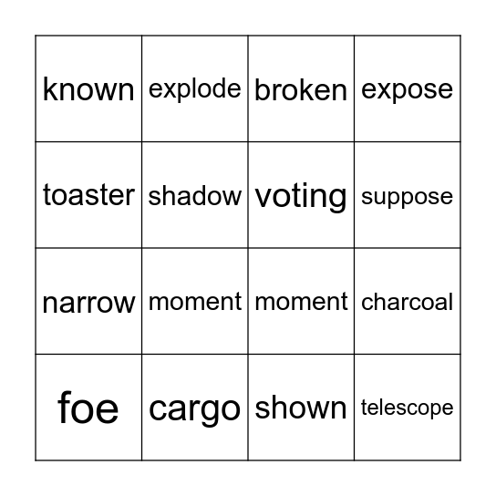 Sounds of /oe/ Bingo Card