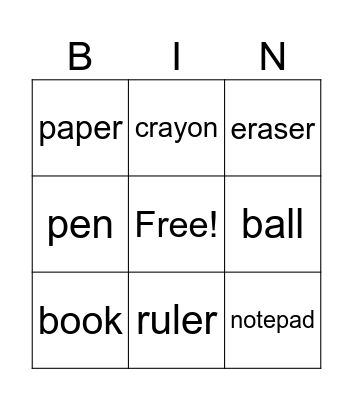 My Things Bingo Card