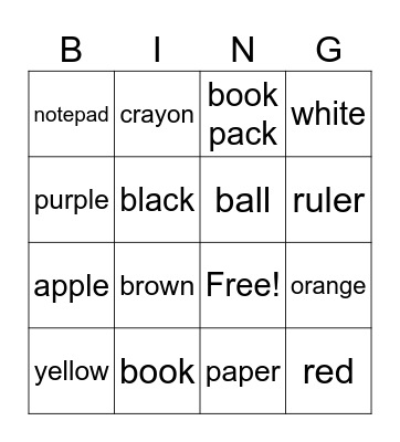 My Things Bingo Card