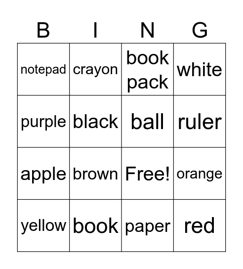 My Things Bingo Card