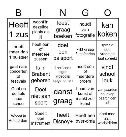 Kennismakingsbingo Card