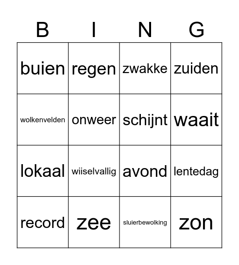 Het weer van donderdag 20 maart Bingo Card