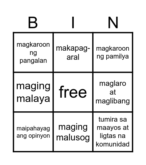 GRADE 2 KARAPATAN Bingo Card