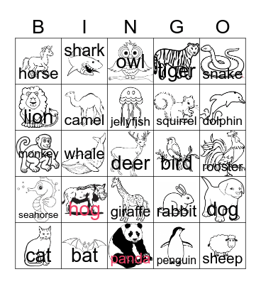 ANIMALS Bingo Card
