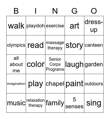 2013 Sr. Corps Programs Recognition Bingo Card