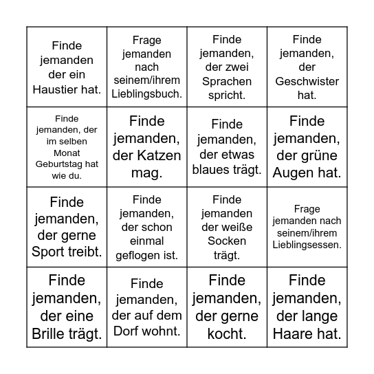 Kennenlern-Bingo Card