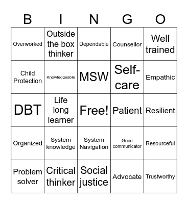 Social Worker Bingo Card