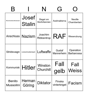 Andra världskriget Bingo Card