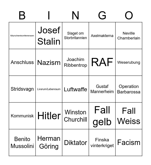 Andra världskriget Bingo Card
