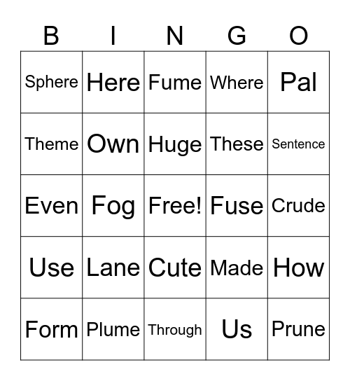 Untitled Bingo Card