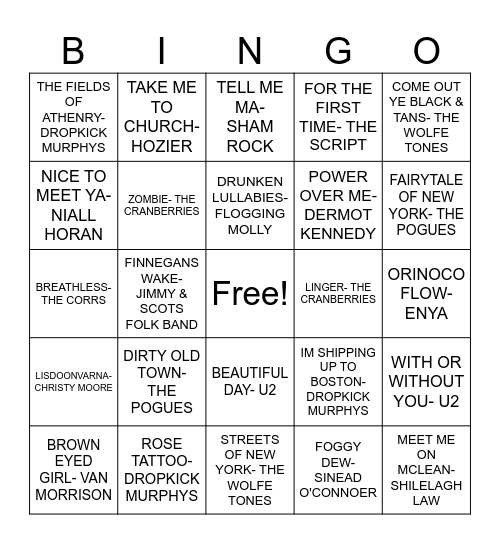 IRISH MIX Bingo Card