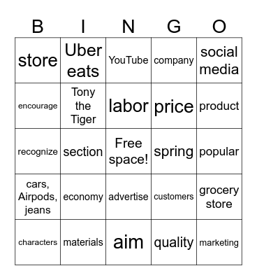 Unit 3: The Marketing Machine - Vocabulary A Bingo Card
