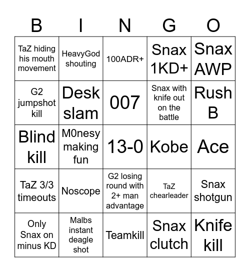 G2 vs Imperial Bingo Card