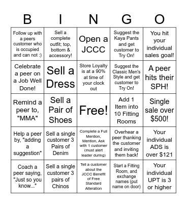 J. Crew Weekend Bingo Card