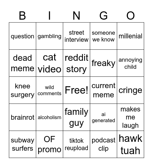 REELS Bingo Card