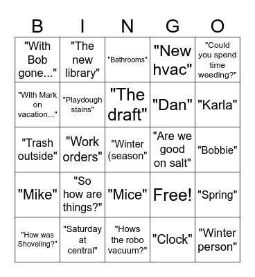 1 on 1 fun Bingo Card