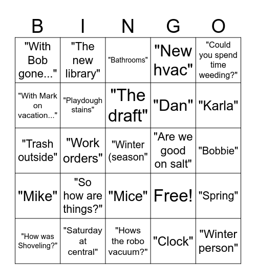1 on 1 fun Bingo Card