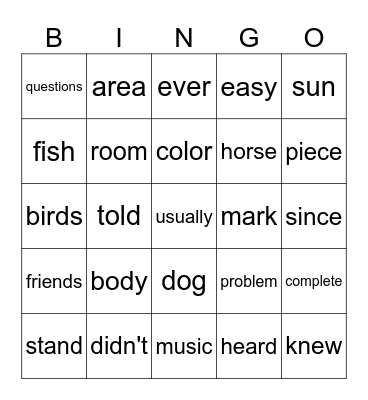 Fry List 4.1 Bingo Card