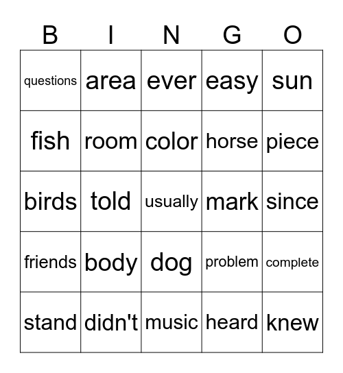 Fry List 4.1 Bingo Card