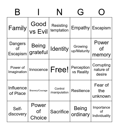 Coraline Themes Bingo Card