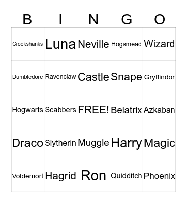 Harry Potter Bingo Card