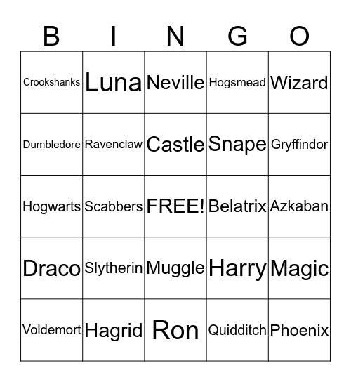 Harry Potter Bingo Card