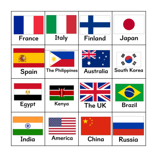 Country Flags Bingo Card