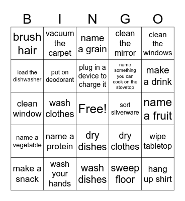 Daily Living Skills Bingo Card