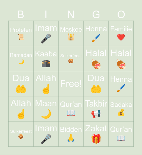 Eid ul fitr bingo kids Bingo Card