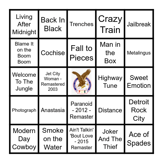 HARD ROCK Bingo Card