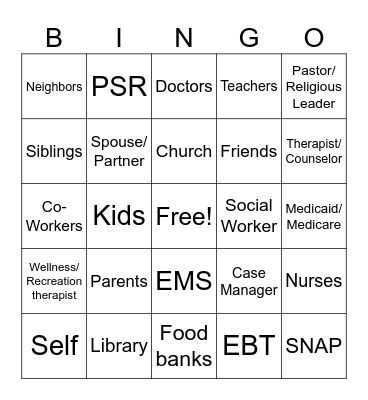 Support Systems Bingo Card