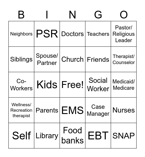 Support Systems Bingo Card