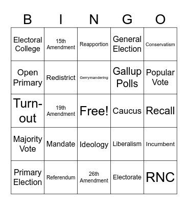 Elections Vocabulary Bingo Card