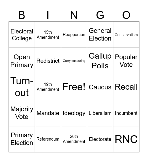 Elections Vocabulary Bingo Card