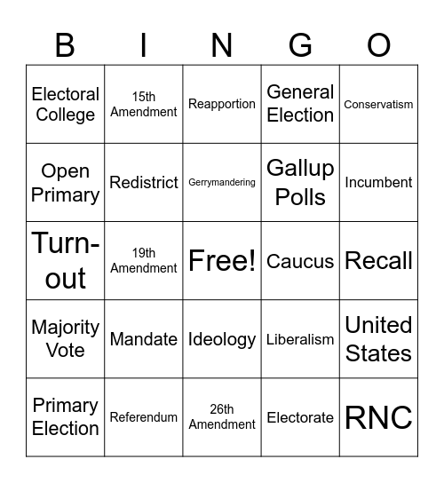 Elections Vocabulary Bingo Card