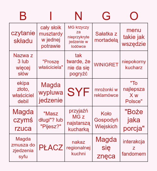 Kuchenne Rewolucje Magdy Gessler Bingo Card