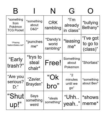 Friends Bingo Card