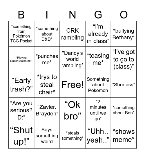 Friends Bingo Card