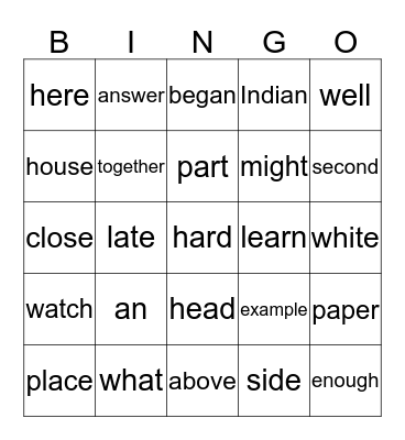 Easton Bingo Card