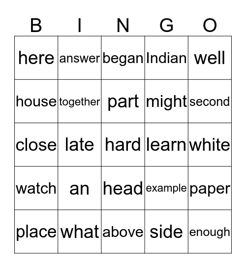 Easton Bingo Card