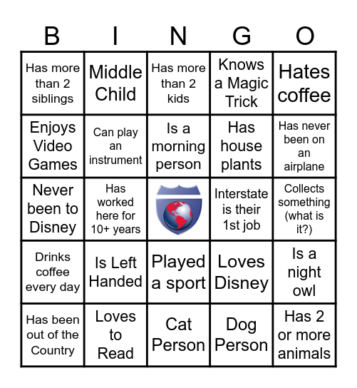INTERSTATE BINGO Card