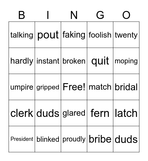 Corrective Reading B2 Words from L15 and 16 Bingo Card