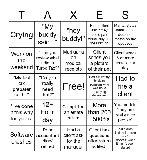 Tax Season Bingo! Bingo Card